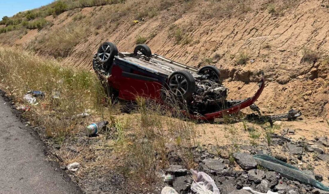 Yerköy ilçesinde meydana gelen trafik kazasında bir otomobil takla attı