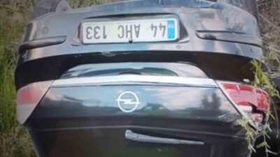 Doğanşehir ilçesinde meydana gelen bir trafik kazasında otomobil takla attı
