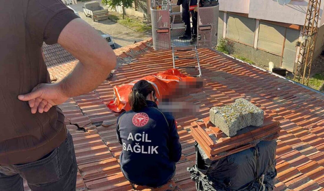 Çorum’un Sungurlu ilçesinde, güneş enerjisi panelini onarmak için çatıya çıkan