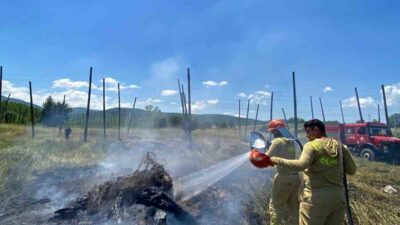 Pazaryeri ilçesinde tarla temizliği için yakılan ateşin sebep olduğu yangın