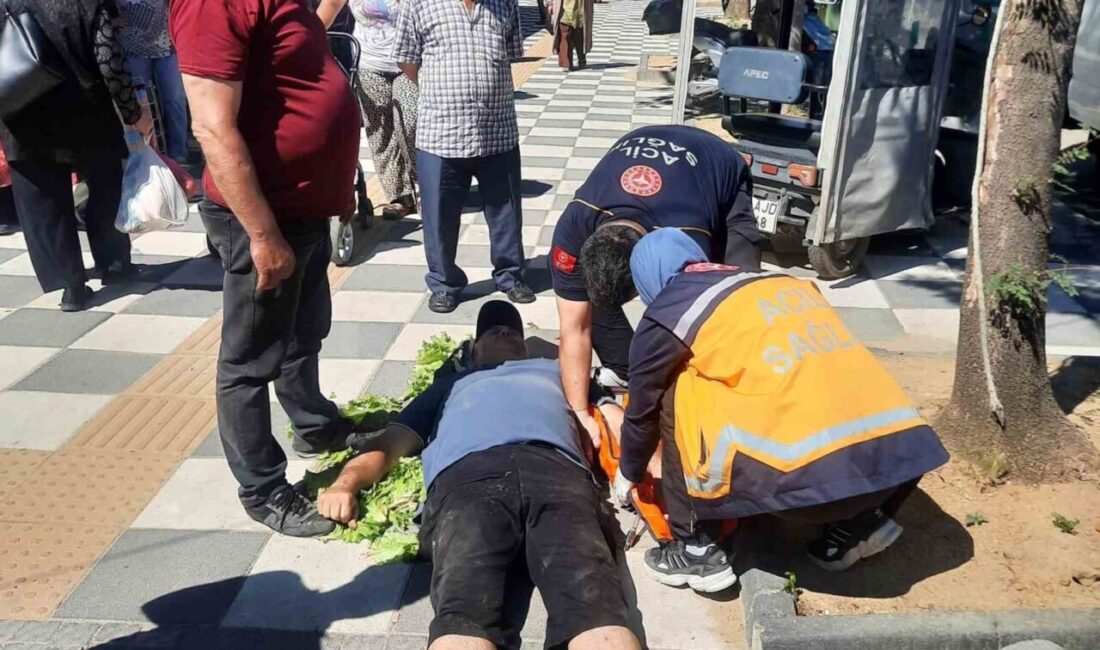 Muratlı ilçesindeki semt pazarı girişinde bir vatandaşın, kaldırımda ayağının takılması