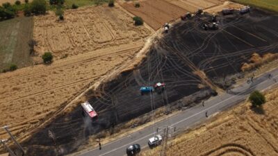 Tekirdağ’ın Süleymanpaşa ilçesine bağlı Kayı Mahallesi’nde tarım arazisinde çıkan yangın,