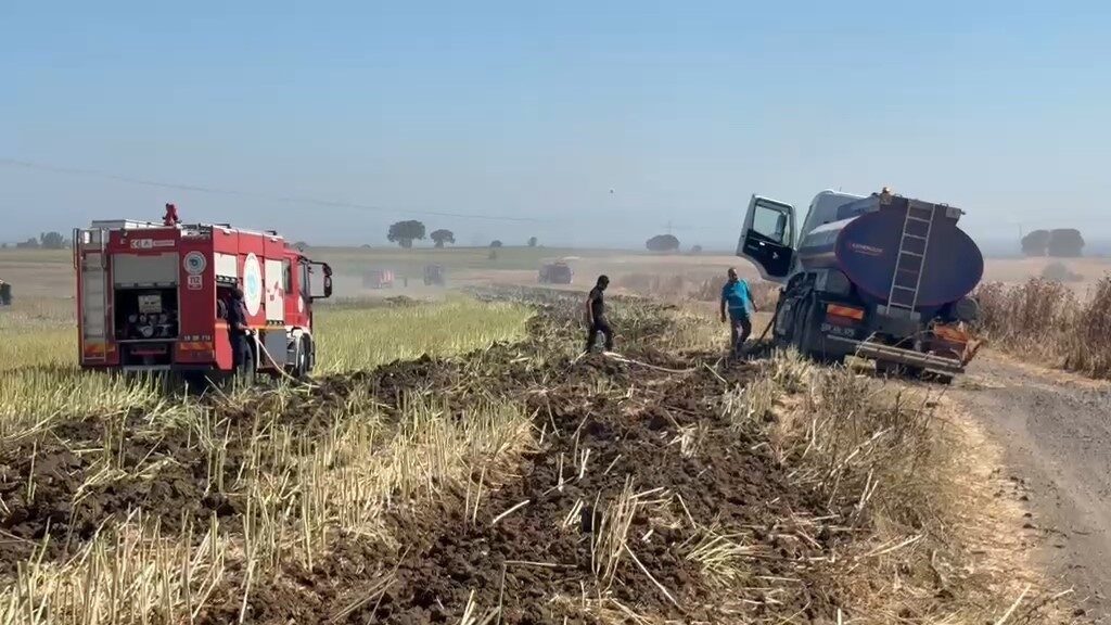 Tekirdağ’ın Süleymanpaşa ilçesine bağlı Gazioğlu Mahallesi’nde meydana gelen yangında, kanola