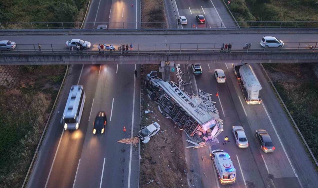 TEM Otoyolu’nun Büyük Melen mevkisinde meydana gelen kazada, halı yüklü
