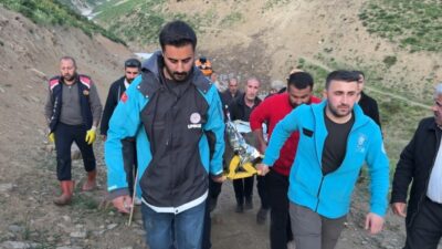 Hakkari’nin Yüksekova ilçesinde sarp kayalıkların bulunduğu bir alanda ot toplarken