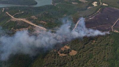 Tekirdağ’ın Şarköy ilçesinde, anızlık alanda başlayan ve ormanlık alana yayılan