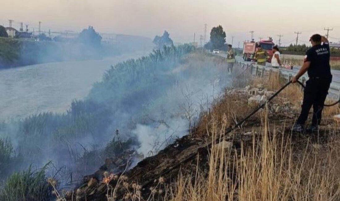 Antakya ilçesinde Asi Nehri kıyısındaki sazlık alanda çıkan yangın, ekiplerin