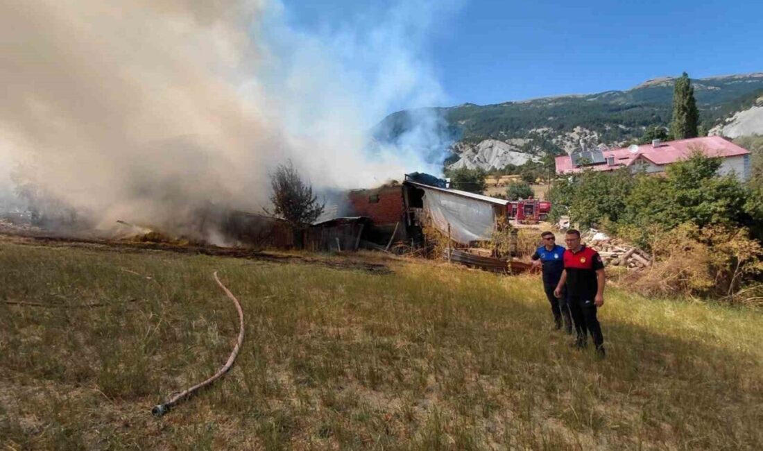 Bolu’nun Mudurnu ilçesinde meydana gelen yangın, ahır ve samanlıkta büyük