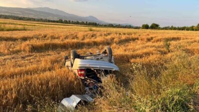 Bolu’da yaşanan olayda, bir aracın tarlaya uçarak takla atması sonucu