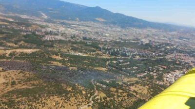 İzmir’in Bornova ilçesinde, İnönü Mahallesi’ndeki ormanlık alanda meydana gelen yangın,