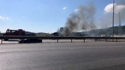 Bursa’nın Gemlik ilçesinde seyir halindeki bir tır, Dürdane rampasında alev
