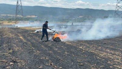 Çanakkale’nin Çan ilçesinde bir tarım arazisinde meydana gelen yangın, Orman