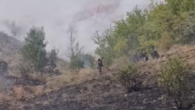 Çankırı ilinde bir arazide çıkan ve itfaiye ile orman ekipleri