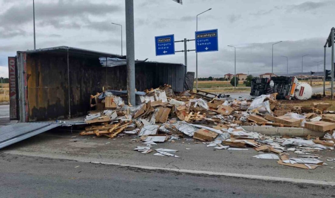 Alaca ilçesinde meydana gelen trafik kazasında tanker ile tır çarpıştı,
