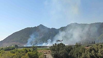 Muğla’nın Dalaman ilçesinde bir tarım arazisinde başlayan yangın, hava ve