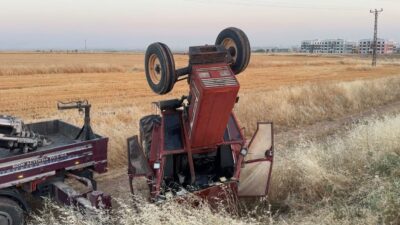 Suruç ilçesinde meydana gelen bir kaza sonucunda, traktörün ön kısmı
