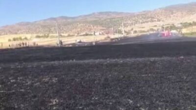 Diyarbakır’ın Silvan ilçesinde, biçilmiş 100 dönümlük tarım arazisi, çıkan yangın