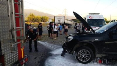 Hatay’ın Dörtyol ilçesinde meydana gelen trafik kazasında cip ile motosiklet