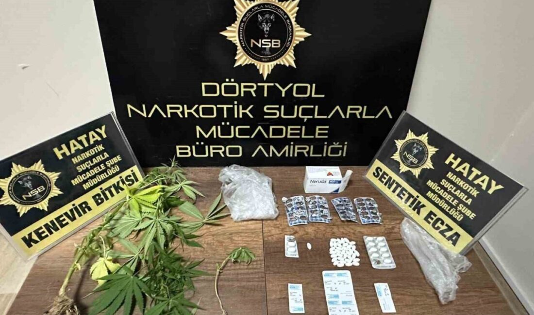 Hatay’ın Dörtyol ilçesinde narkotik ekipleri tarafından gerçekleştirilen operasyonda çeşitli miktarlarda