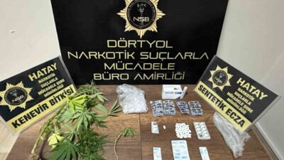 Hatay’ın Dörtyol ilçesinde narkotik ekipleri tarafından gerçekleştirilen operasyonda çeşitli miktarlarda