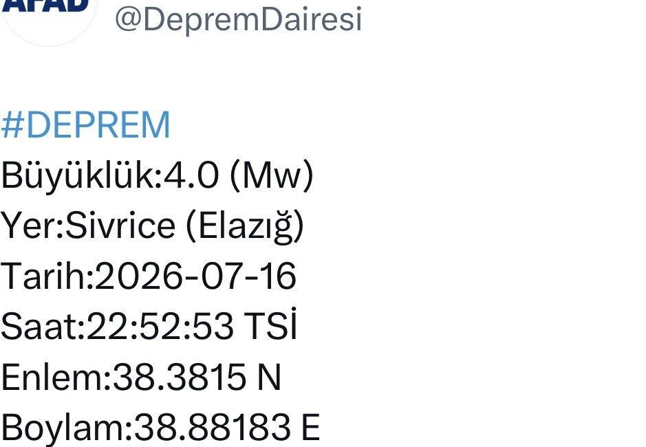 Elazığ’ın Sivrice ilçesinde meydana gelen 4.0 büyüklüğündeki deprem, Afet ve