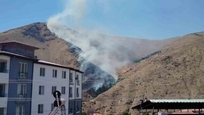 Elazığ’da dağlık bir alanda devam eden yangına ekipler müdahale ediyor.