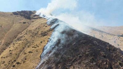 Elazığ’da dağlık alanda çıkan ve hızla yayılan yangına ekiplerin müdahalesi