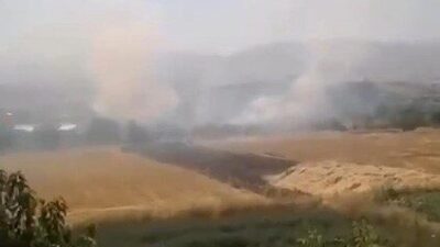 Elazığ’ın Tadım köyünde bulunan otluk alanda çıkan yangın, itfaiye ekiplerince