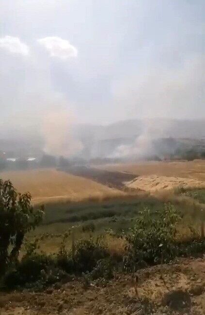 Elazığ’ın Tadım köyünde bulunan otluk alanda çıkan yangın, itfaiye ekiplerince