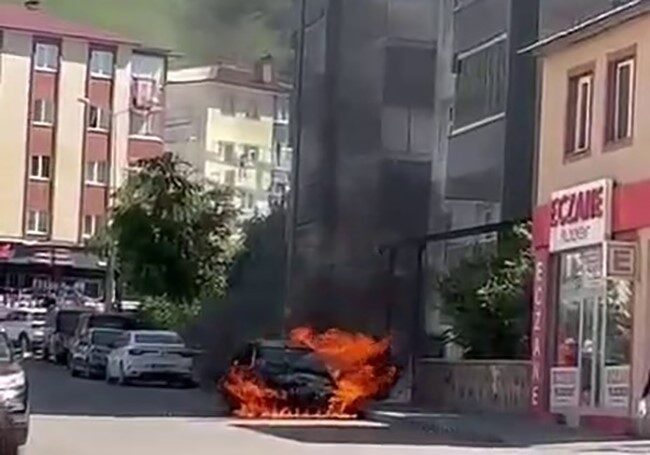 Erzurum’un Palandöken ilçesi Yıldızkent Mahallesi’nde, park halindeki bir aracın aniden