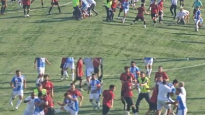 Mersin’de gerçekleşen futbol turnuvasında mahalle takımları arasında yaşanan kavga anları