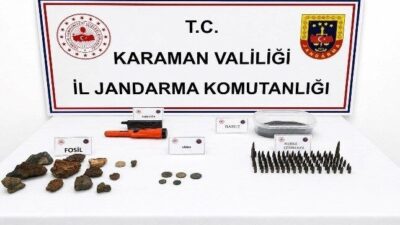 Karaman İl Jandarma Komutanlığı tarafından gerçekleştirilen operasyonlarda tarihi eserler bulunurken,