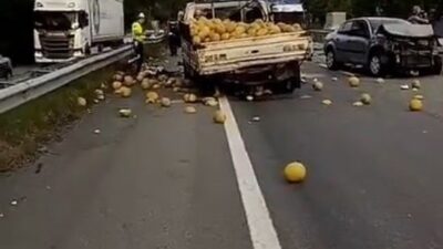 Görele ilçesinde gerçekleşen trafik kazasında kavun yüklü bir kamyonet ile