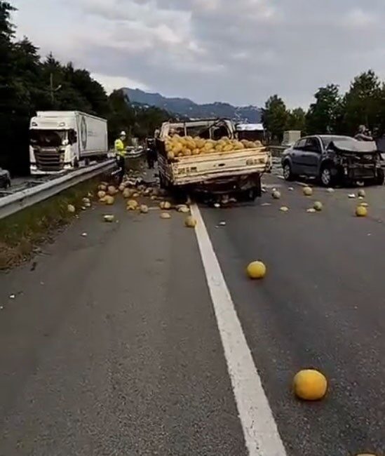 Görele ilçesinde gerçekleşen trafik kazasında kavun yüklü bir kamyonet ile