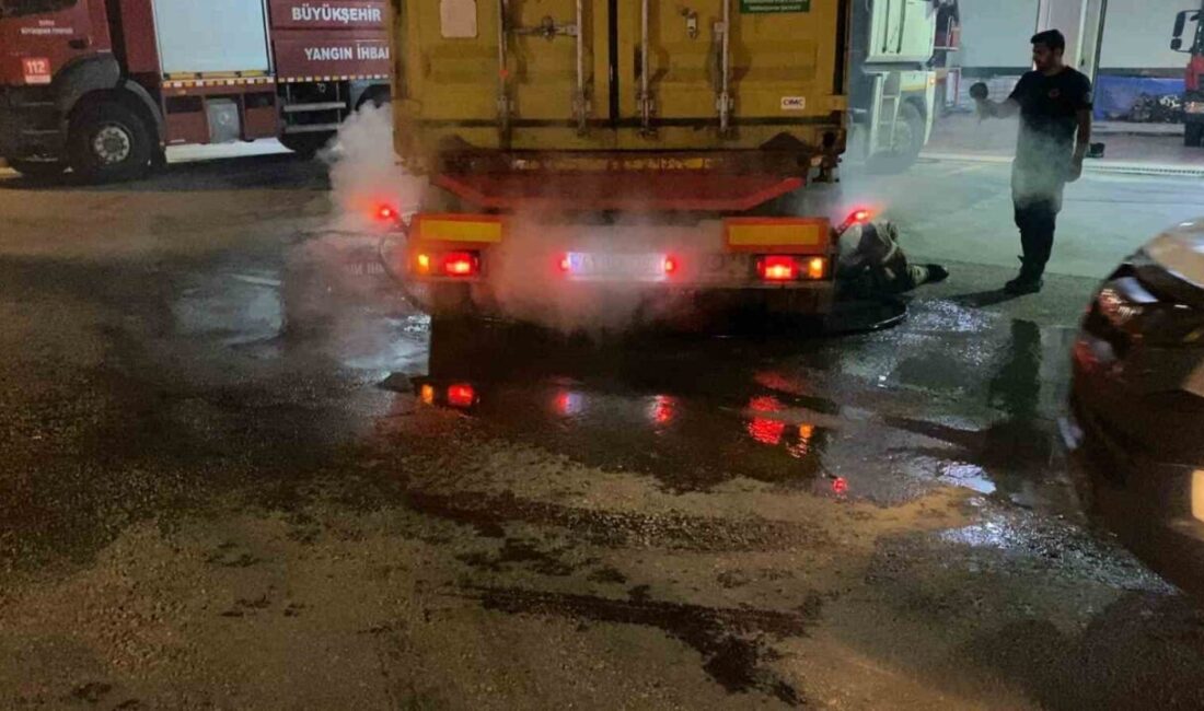 Bir tırın arka lastiğinin patlaması sonucu fren sisteminde başlayan yangın,
