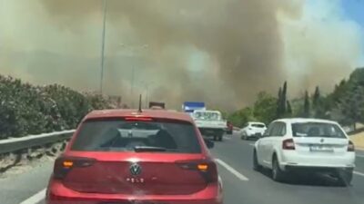 Manisa’nın Akhisar ilçesinde meydana gelen orman yangını, şiddetli rüzgarın etkisiyle