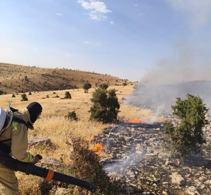 Mardin’in Mazıdağı ilçesinde meydana gelen örtü ve anız yangını, itfaiye