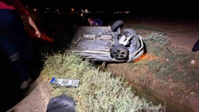 Mardin’in Nusaybin ilçesinde bir otomobilin kontrolden çıkıp takla atması sonucu