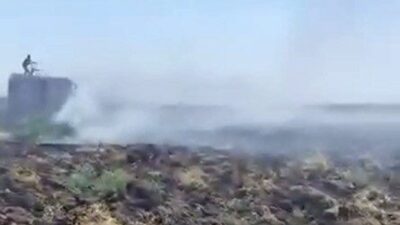 Mardin’in Nusaybin ilçesinde Beylik Mahallesi su kanalı mevkiinde çıkan anız