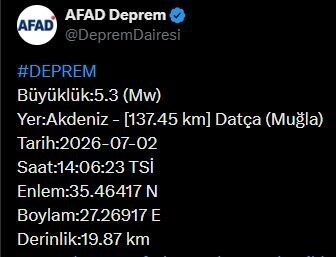 Muğla’da yaşanan deprem ile ilgili Afet ve Acil Durum Yönetimi
