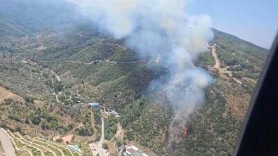 Narlıdere, İzmir’de çıkan orman yangını, bölgeye sevk edilen ekiplerin hava