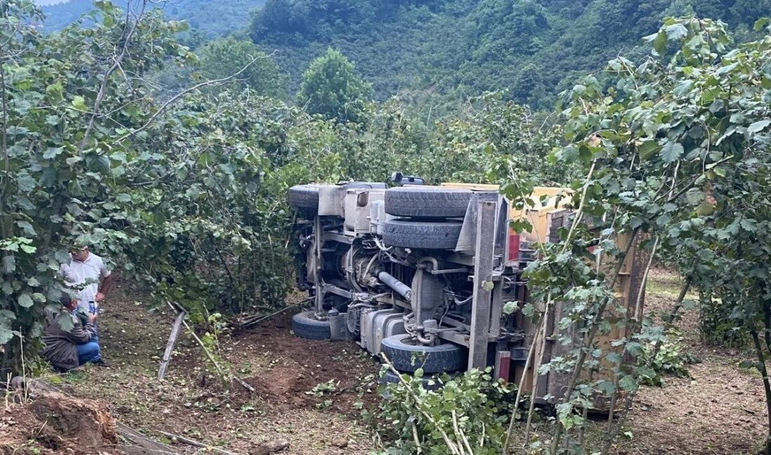 Ünye ilçesinde meydana gelen trafik kazasında çakıl dolu kamyon ile