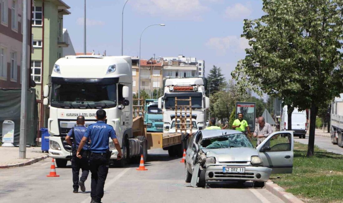 Karaman’da meydana gelen trafik kazasında, otomobilin seyir halindeki bir tıra