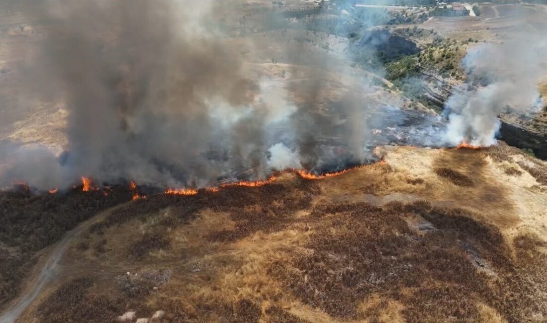 Safranbolu ilçesinde meydana gelen anız yangını, ekiplerin karadan ve havadan