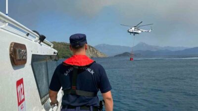 Muğla’nın Fethiye ilçesine bağlı Göcek Mahallesi’nde çıkan orman yangınına karadan