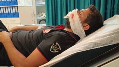 Birecik ilçesine bağlı Şanlıurfa’da, bir itfaiye personeli, itfaiye aracının lastiğinin