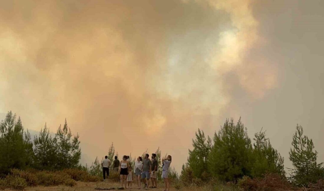 Muğla’nın Seydikemer ilçesinde çıkan orman yangınının söndürme çalışmaları, hem havadan