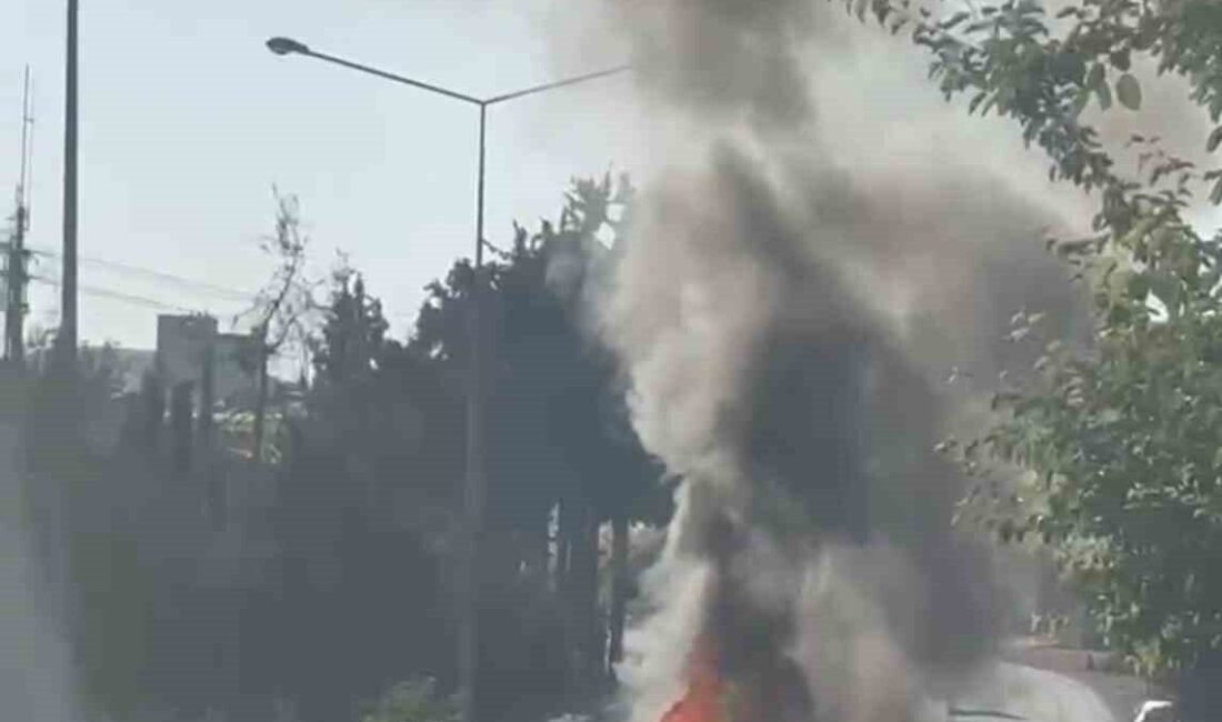 Adıyaman ilinde seyir halindeyken alev alan bir araç, hurda yığınına