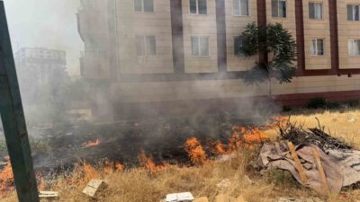 Siirt’in Kurtalan ilçesinde bir sitenin bahçesinde çıkan yangın korku ve