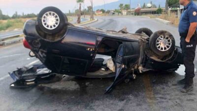 Edremit ilçesinde yaşanan trafik kazasında bir araç kontrolden çıkarak ters